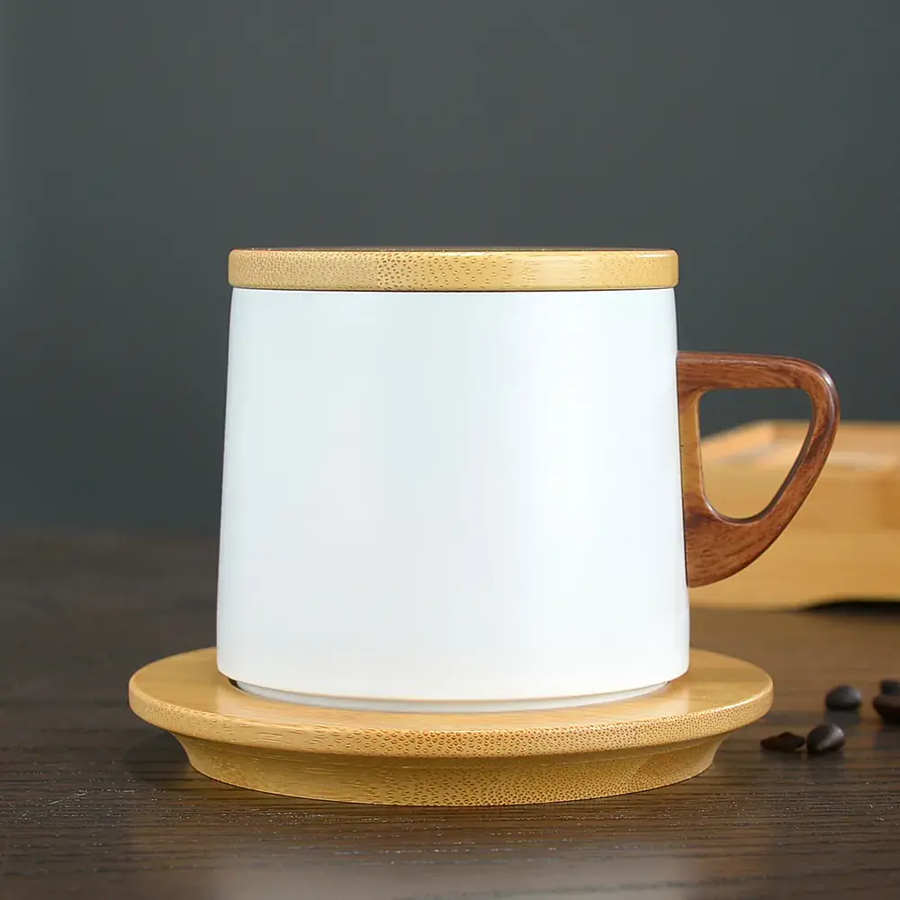 Caneca Térmica 280 ml com Tampa e Pires de Bambu — imagem 2 de 7